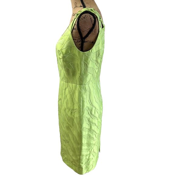 Per Se Lime Green Silk Cotton Textured Sleeveless Bodycon Knee-Length Dress Sz 4 - Picture 6 of 16